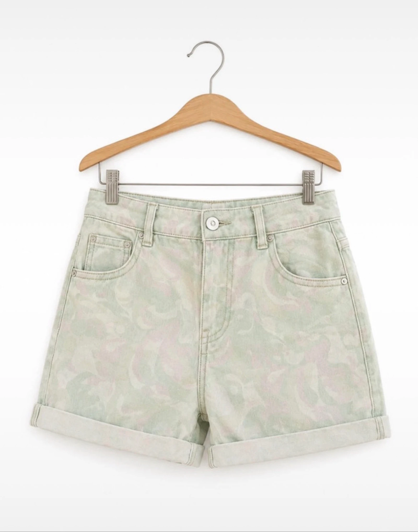 Short en jean pastel motif camouflage - Taille XS